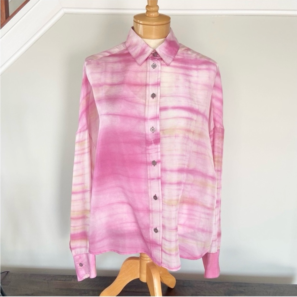 IRO Capella Tie-Dye Silk Shirt Pink Button Down Size FR 38/US 6